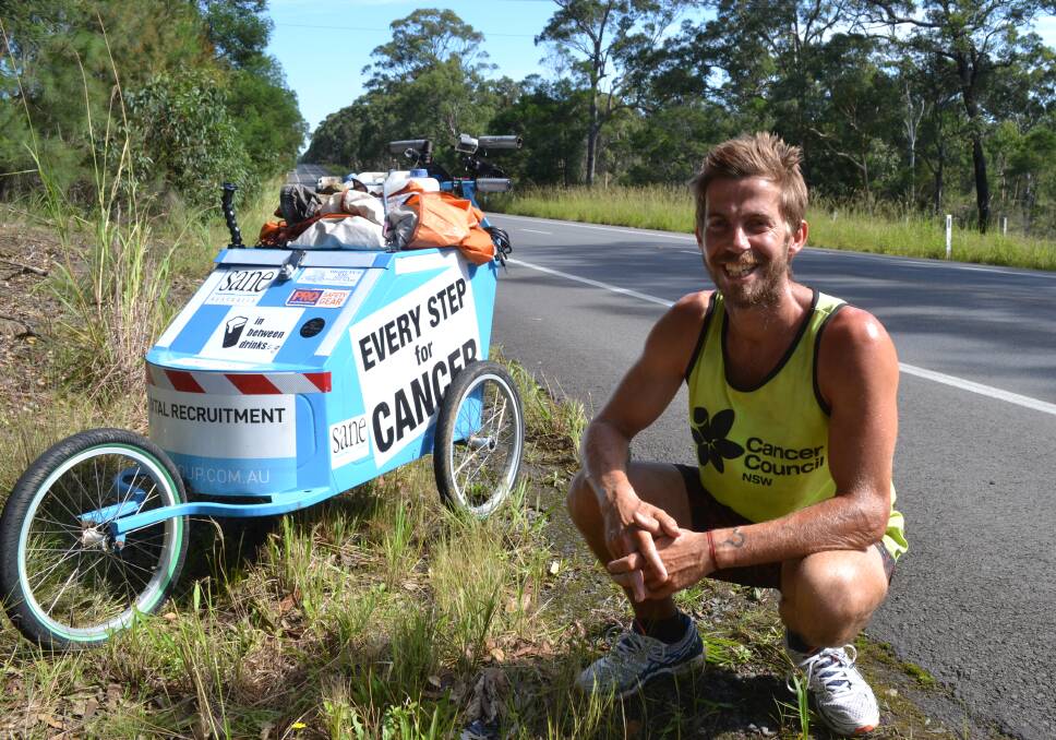 DAN THE MAN: Sydney’s Dan Watson stops in Nowra after embarking on a journey from Perth to Sydney, travelling almost 5000 kilometres to raise money and awareness for cancer and mental health.
