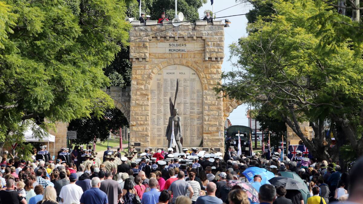 POIGNANT: Nowra’s war memorial was the focal point of the moving speech by Lieutenant Colonel Robert Calhoun commanding officer of the Parachute Training School at HMAS Albatross.