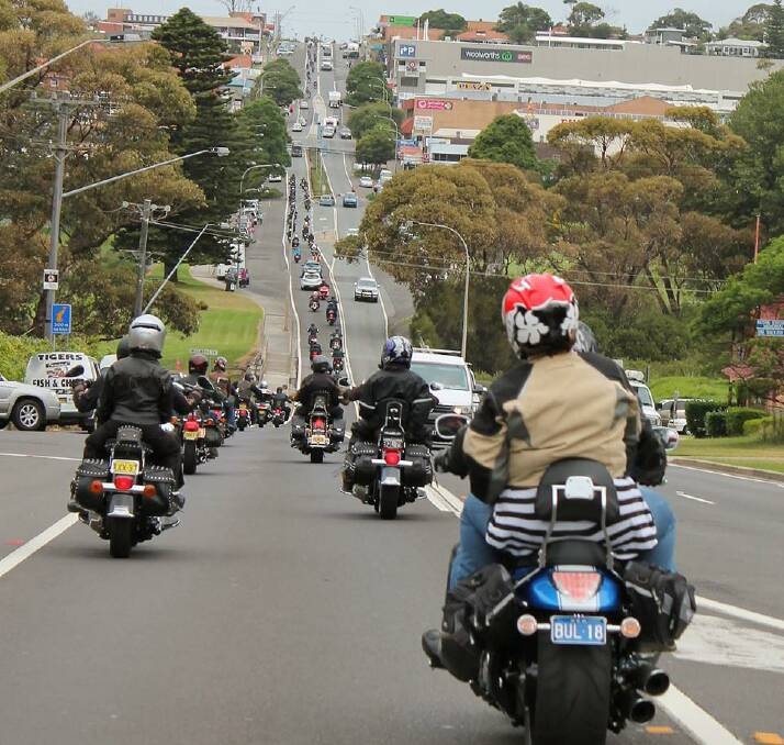 GET YOUR MOTOR RUNNING: Motorcyclists make an impressive sight on the Princes Highway during Sunday’s South Coast Black Dog Ride. 
Photo: CASSANDRA PEARCE