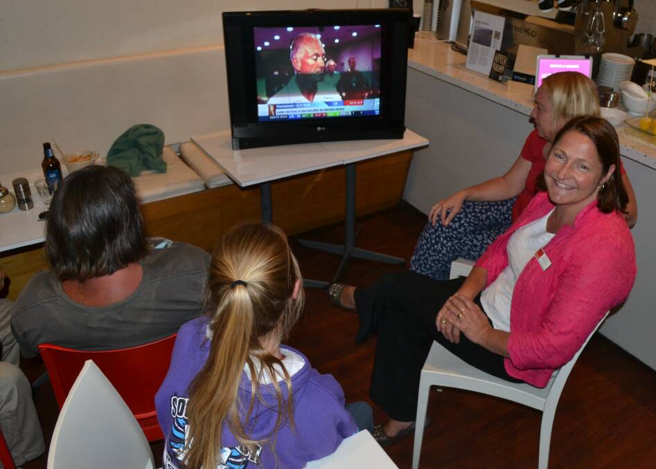 RESULT: Fiona Phillips watches the count with a small band of supporters at the Kiosk in Huskisson on Saturday night. 

