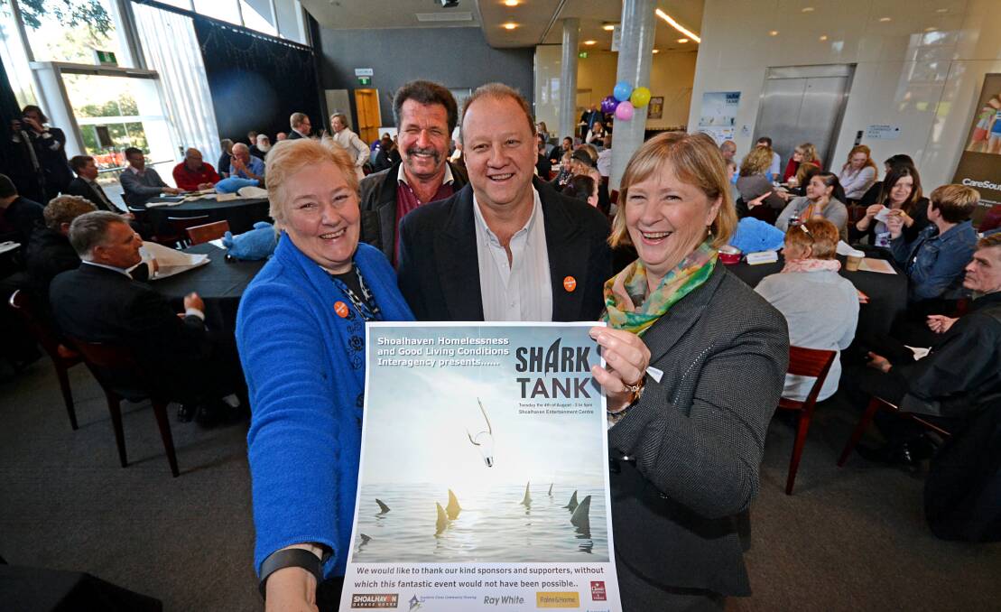 BIG IDEAS: Gilmore MP Ann Sudmalis, Nowra businessmen Steve Gauci and John Saunig with Southern Cross Community Housing chief executive officer Marg Kaszo at the opening of the Shoalhaven Shark Tank on Tuesday afternoon.