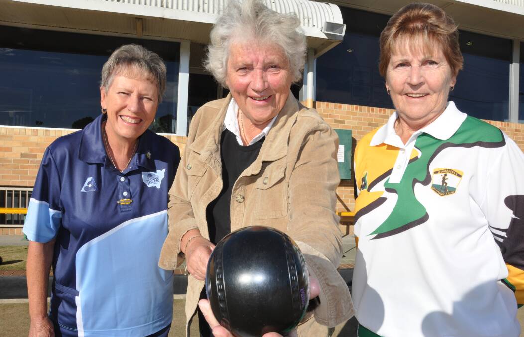 COMBINED EFFORT: NSWWBA Regional 8 representative Meg McClure, Shoalhaven mayor Joanna Gash and Bomaderry Women’s Bowling Club president Judy Croft combined to make the 2013 State Carnival happen in the Shoalhaven. 