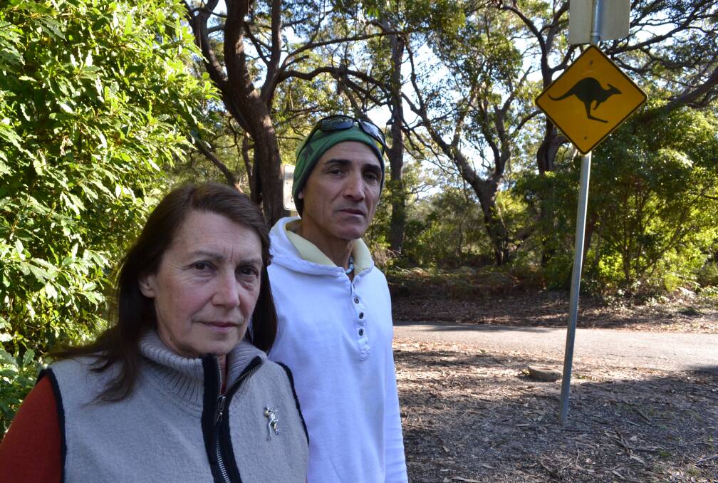 BE AWARE: Wrights Beach residents Olia Carwardine and John Fimmano remind pet owners to keep animals under control after a spate of dogs were spotted roaming the suburb and terrorising native wildlife.