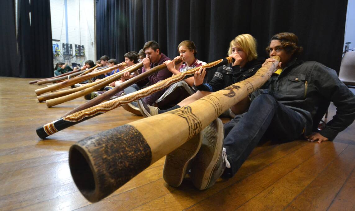 YOUNG TALENT: Marc Locke and his fellow didgeridoo players practise for Friday night’s performance at the Shoalhaven Entertainment Centre.
