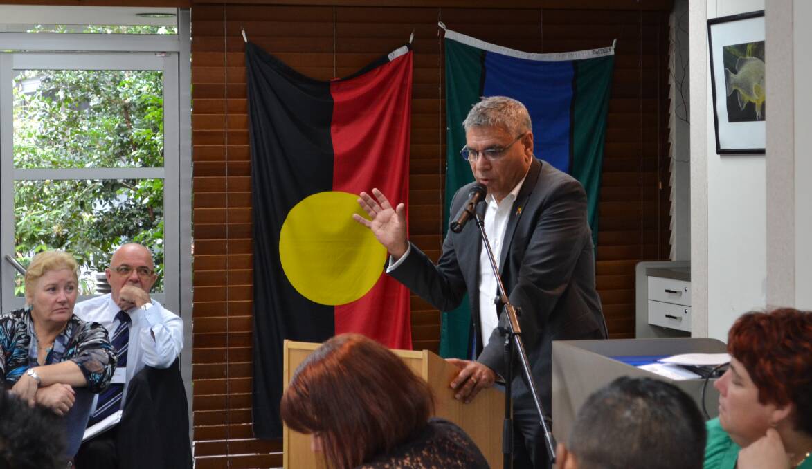GREAT INITIATIVE: Chair of the Prime Minister’s Indigenous Advisory Council Warren Mundine launches the 30/30 Jobs Campaign in front of local businesspeople at a special breakfast at Destiny’s Restaurant at the Bomaderry TAFE Campus.