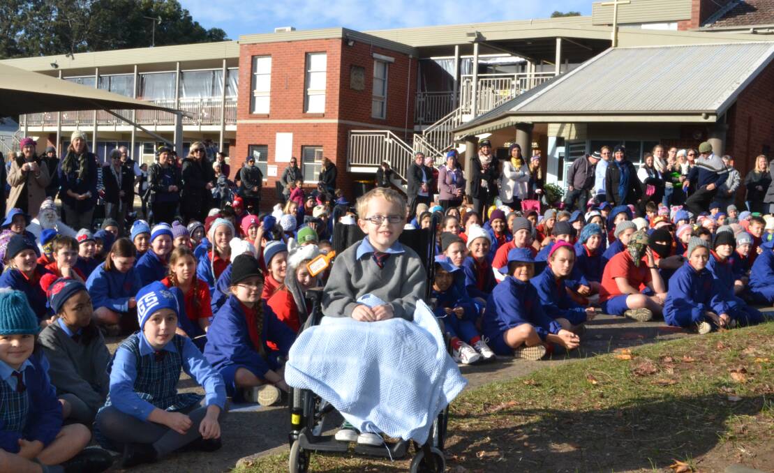 SUPPORT: Lachlan Thoroughgood was happy to be back at his school for the Beanie Breakfast on Tuesday. 