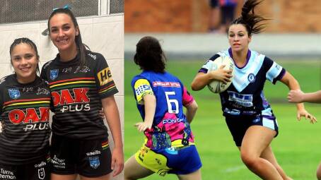 Faith Ryder from Bathurst with Chloe (on left) in their Panthers gear and Chloe playing for the Midwest Brumbies. Photo: Supplied / Pete Sibley