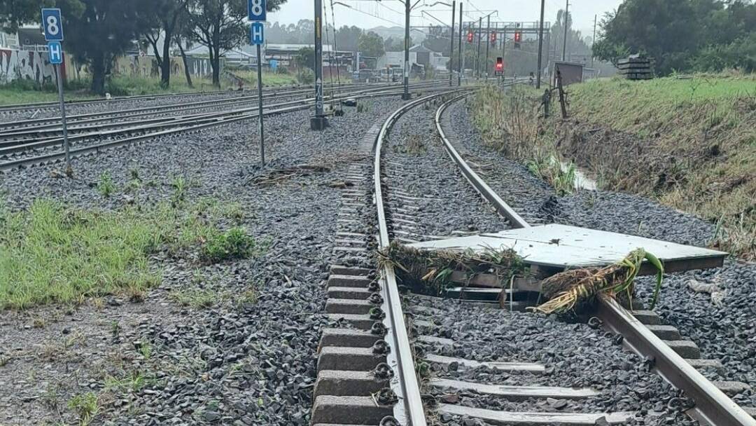 South Coast Line train tracks were left damaged by floodwaters during wild weather on Saturday, April 6, 2024. Pictures by Transport for NSW