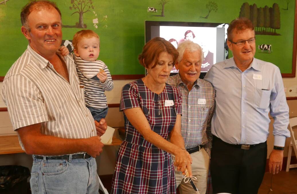 Paul Anderson holding son, Arthur (youngest attendee), Her Honour Estelle Hawdon, Jim Duncan (at 92-years, oldest attendee), Stephen Sheaffe and author of the book 'The Andersons of Lake View' .
