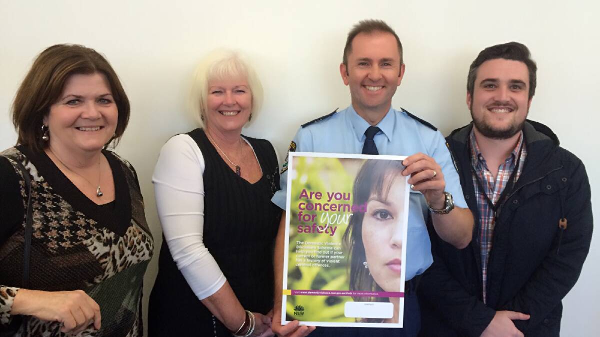 COMMON GROUND: Member for the South Coast Shelley Hancock, Coordinator of the Nowra Domestic Violence Intervention Services run by YWCA NSW, Sue Davies, Shoalhaven Area Command Crime Manager Mark Robinson and Luke McCaskey Women (NSW) all want to stop domestic violence. 