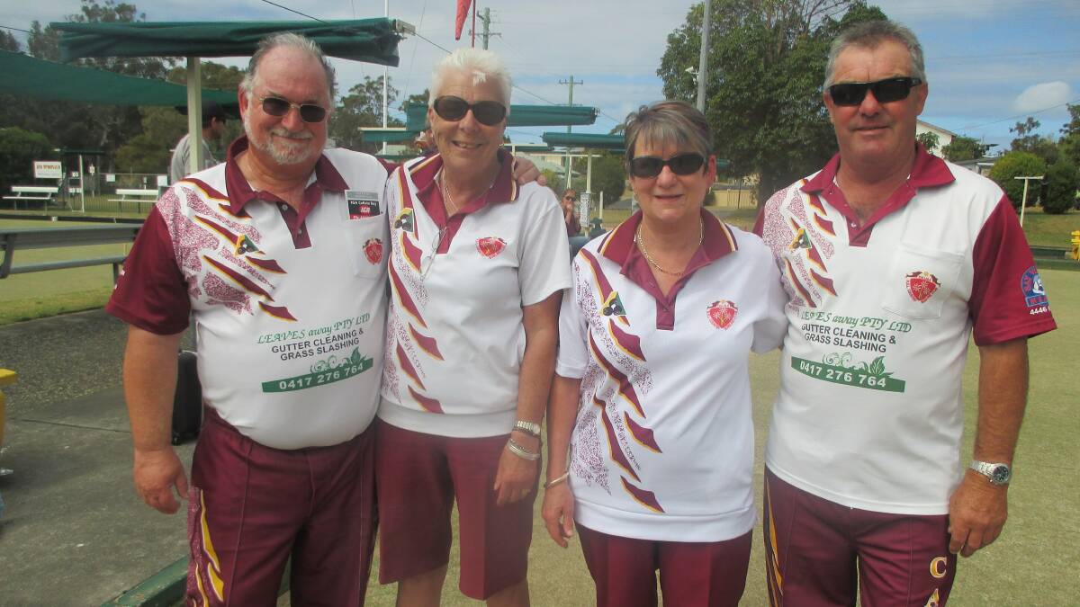 Dennis Beazley and Lyn Byrne after defeating Terry and Greg McMillan in the Mixed Pairs at Callala.