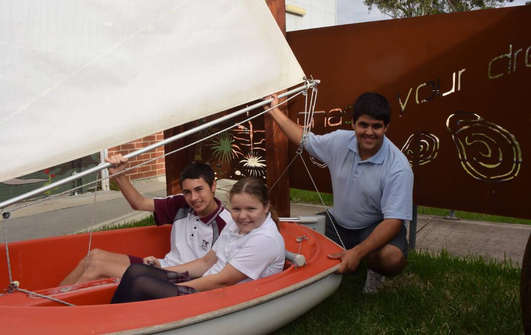 ALL SET: Ryan, Jade and Thomas from Vincentia High are getting ready for the Hansa Class Combined World and International Championships in Hiroshima in October.