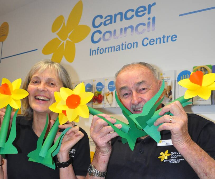 READY TO GO: Cancer Council volunteers Bev Binks and Reg McAnalley look forward to today's Cancer Council Daffodil Day which they hope local residents will support.
