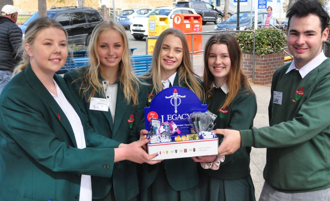 Hollie Lewis, Sarah Green, Victoria Bobbermien, Ruby Adams and Luke from Bomaderry High support Legacy.