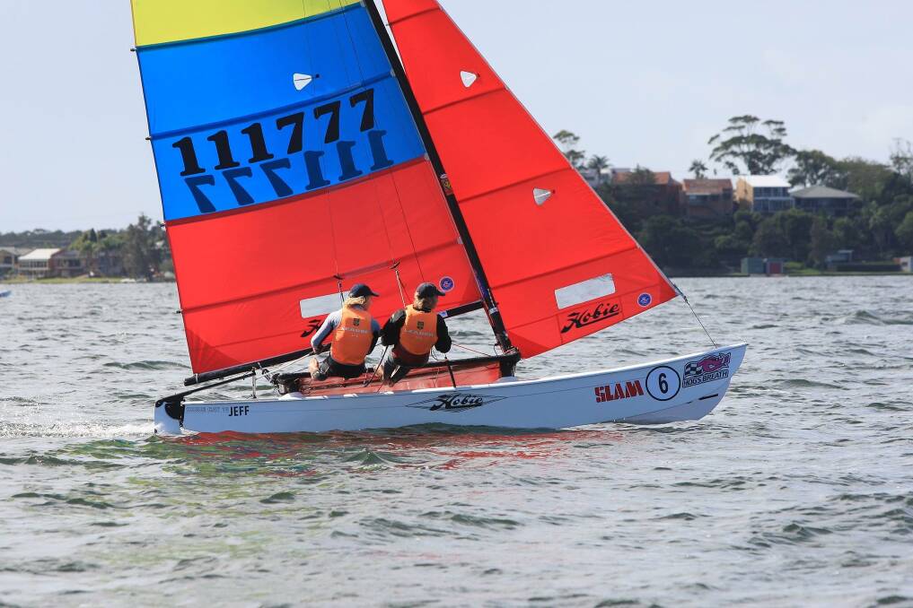 Pat Butler and Will McKenzie sail away during the recent Combined High School’s sailing regatta in Belmont.