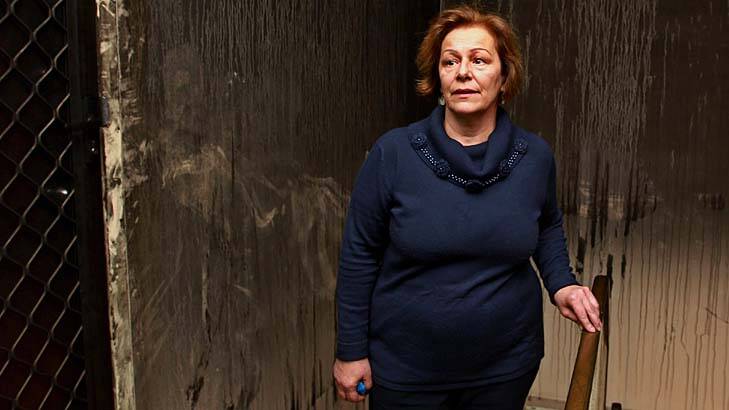 "All I could see was fire coming through the carpet ... it was everywhere.": Maria Donati speaks after escaping a fire at a unit block on Monday night. Photo: Ben Rushton