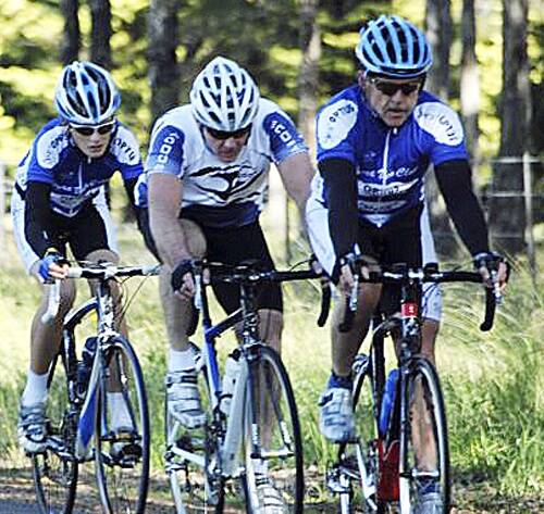ON THE PACE: Gary Bryce leads Lawrie Byrne and Scott Thompson, in the C Grade battle.