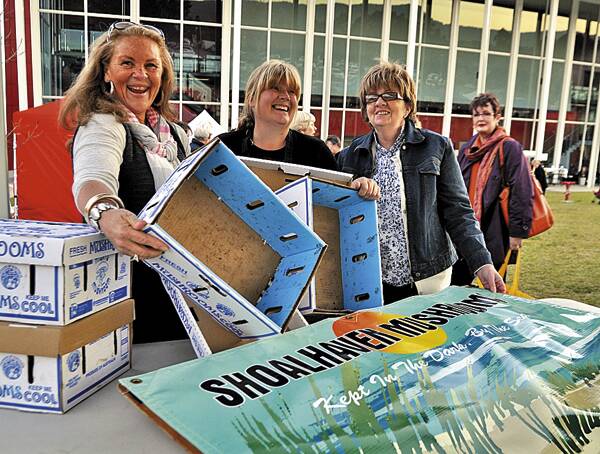 FRESH: Di Minter, Michelle Akers and Vicky Dodge from Shoalhaven Mushrooms sold 25 boxes of produce at the Twilight Farmers Market, Camp Quality fundraiser at the entertainment centre on Friday.