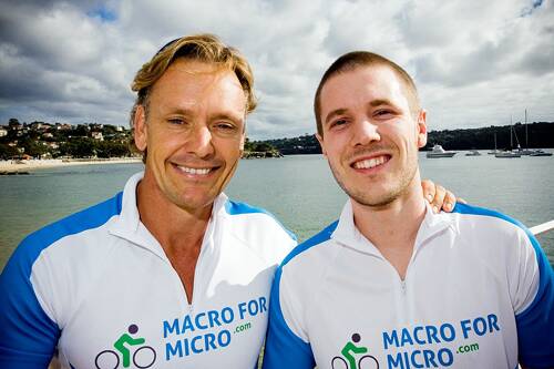 READY TO RIDE: Former champion ironman Guy Leech with cyclist and organiser of Marco for Micro ride Geoff Dittrich. The riders will be in Nowra tomorrow and the former ironman could join them. Photo Pieter Naessens Photography