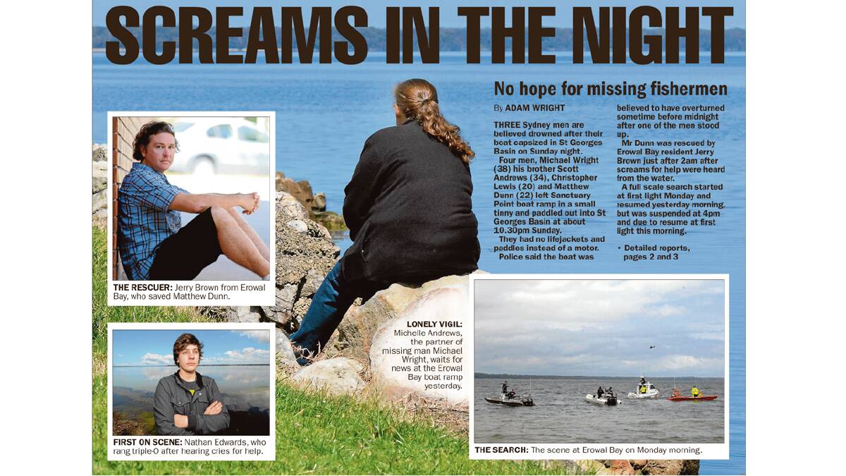 The South Coast Register's coverage of the drownings on St Georges Basin in September.
