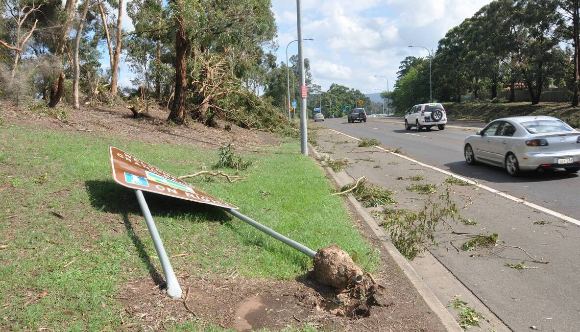 Storm damage in Nowra around the Shoalhaven City Administrative Building and Bridge Road near the Shoalhaven Entertainment Centre.