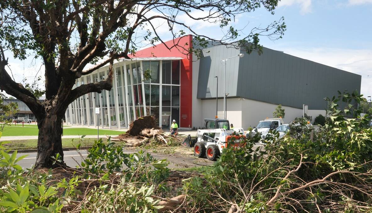 Storm damage in Nowra around the Shoalhaven City Administrative Building and Bridge Road near the Shoalhaven Entertainment Centre.