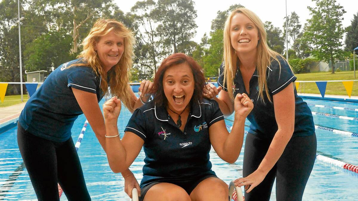 MAKING A SPLASH: Lifeguard co-ordinator Kerry Wilkes, manager Shalissa Walter and aquatic centre attendant Jaime McLean get ready for the busy school swimming carnival program.