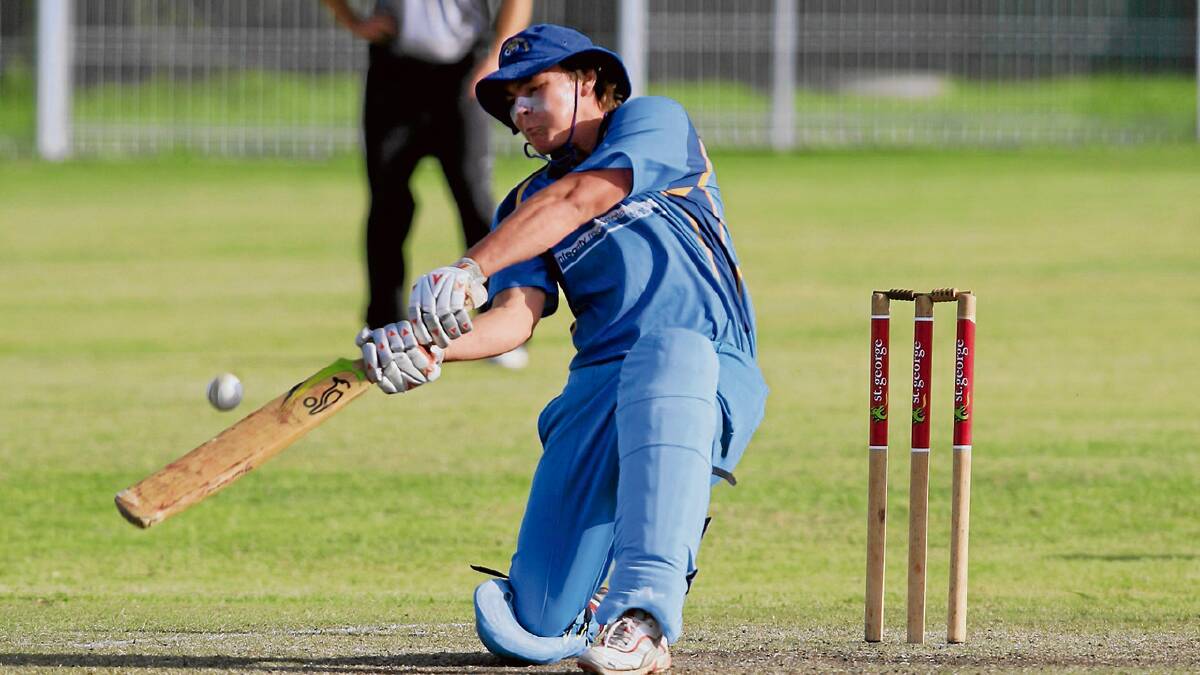 BIG SWING: Bomaderry’s Josh Coulter was in an aggressive mood during last season’s T20 grand final against Berry-Shoalhaven Heads at Hayden Drexel Oval.