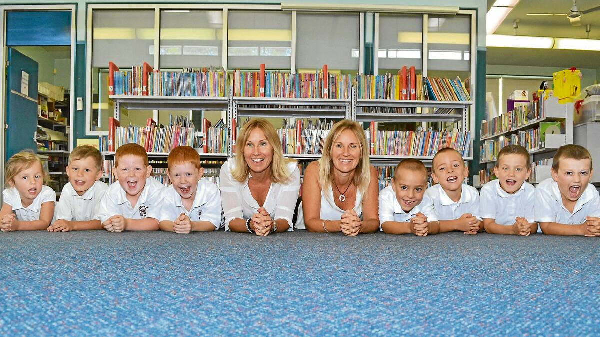 DOUBLE TAKE: Ava and Jai Webber, Riley and Blake Scott-Branagan, Shelley Kellett, Lisa Cornell, Geoffrey and Brycen Weston-Marsh with Louie and Sam Hood are this year’s twins intake at Callala Public School.