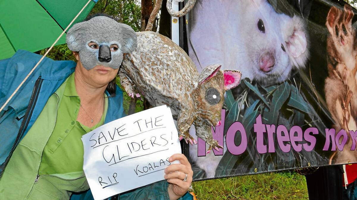 SIGN LANGUAGE: Sharon Thompson, aka Koala Lou, protests on Gerroa Road.