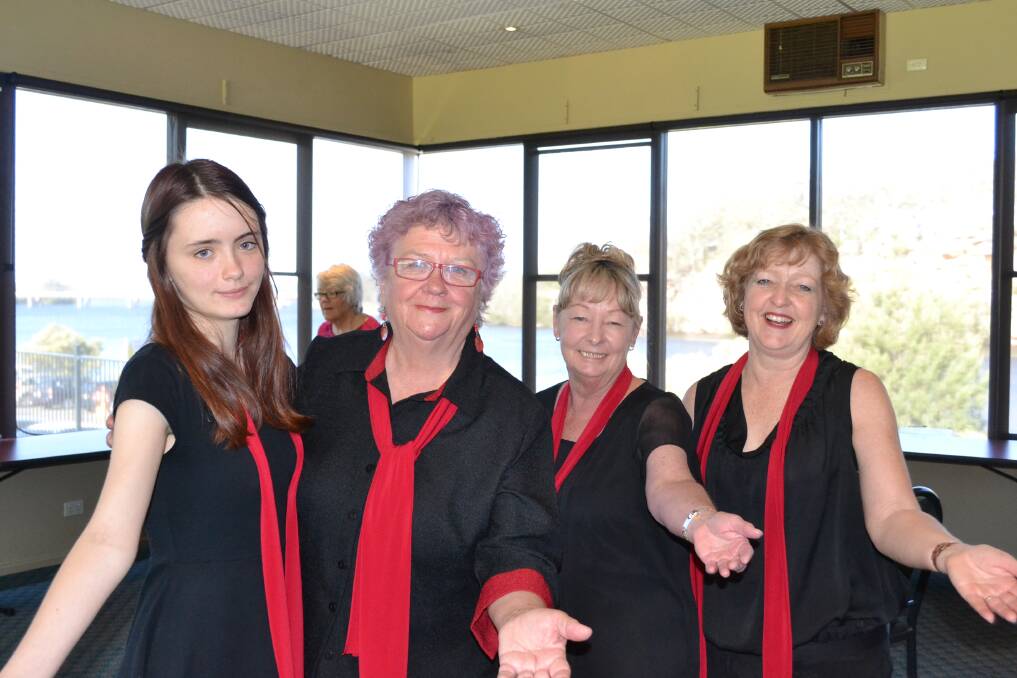 SINGERS: Maddison Pedders from Nowra, Maz Bevan from Nowra with Lynne Gilchrist from Shoalhaven Heads and Carmel McCallum from Cambewarra prepare to sing at the Trilogy CD launch on Sunday.