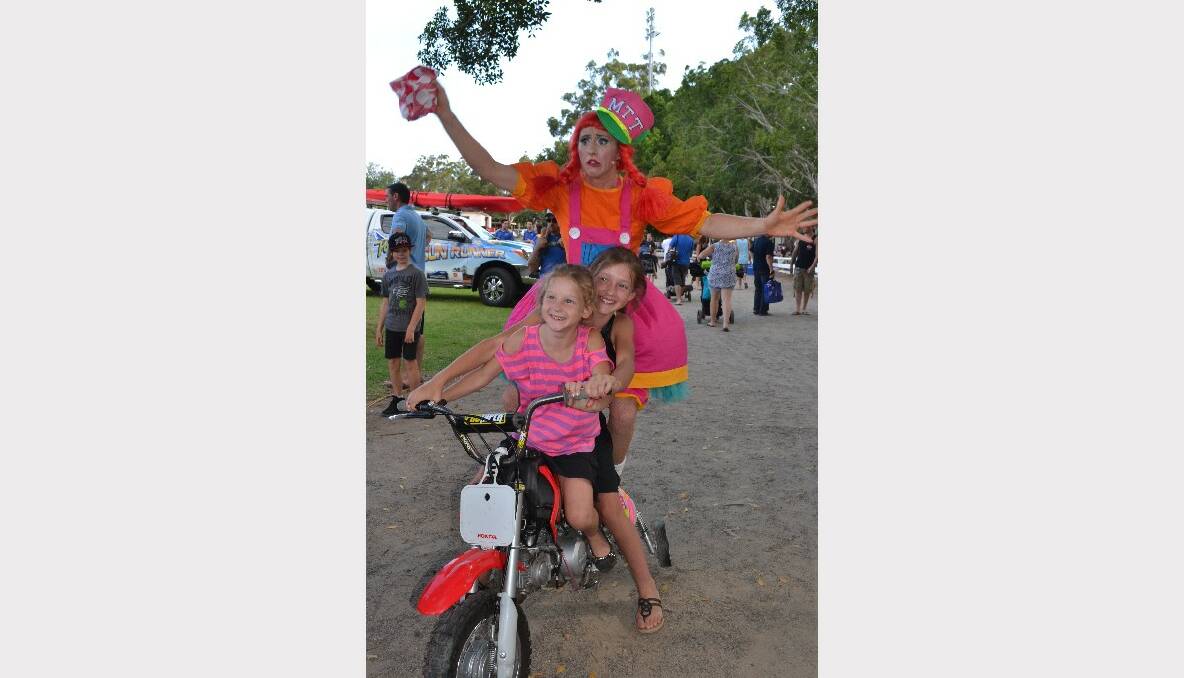 BIKER GALS: Elizabeth and Grace Lowe from North Nowra test out a bike at the Monster Trucks Family Spectacular