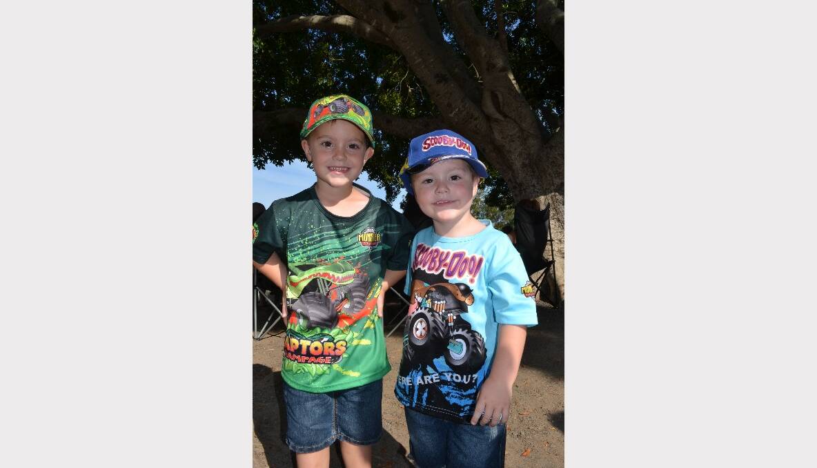 BIG FANS: Big fans Mitchell and Jackson Jennings from Worrigee enjoy themselves at the Monster Trucks Family Spectacular on Saturday.