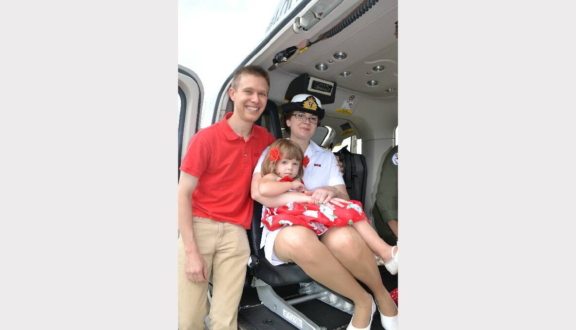 EXPO: Ashley, Adele and Casey Cox from Meroo Meadow in the Bell 429 at the Defence Family Expo Day on Saturday.