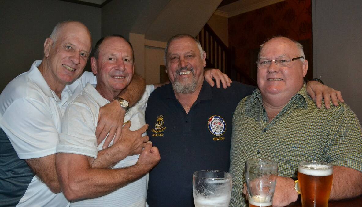 Harry Pearson, Cranston Dixon, Dimples Sheargold and Tom Gablonski at the Albatross Rugby reunion at the Postman’s Tavern.