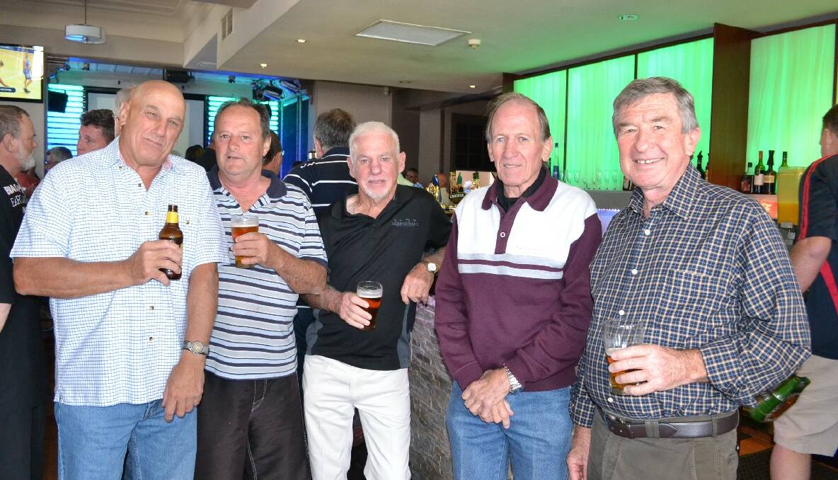 Old mates catching up at the Albatross Rugby reunion (from left) Tony Hosler, Gary Lancaster, Ted Richards, Ian Rigby and Paul Goddard.