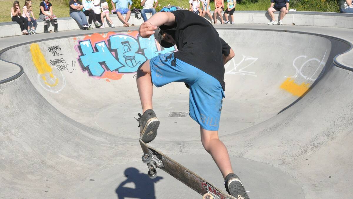 BROULEE: Skaters of all ages and abilities descended on Broulee's skate park on Saturday for a clinic with professionals Sam Giles and Marty Girotto.