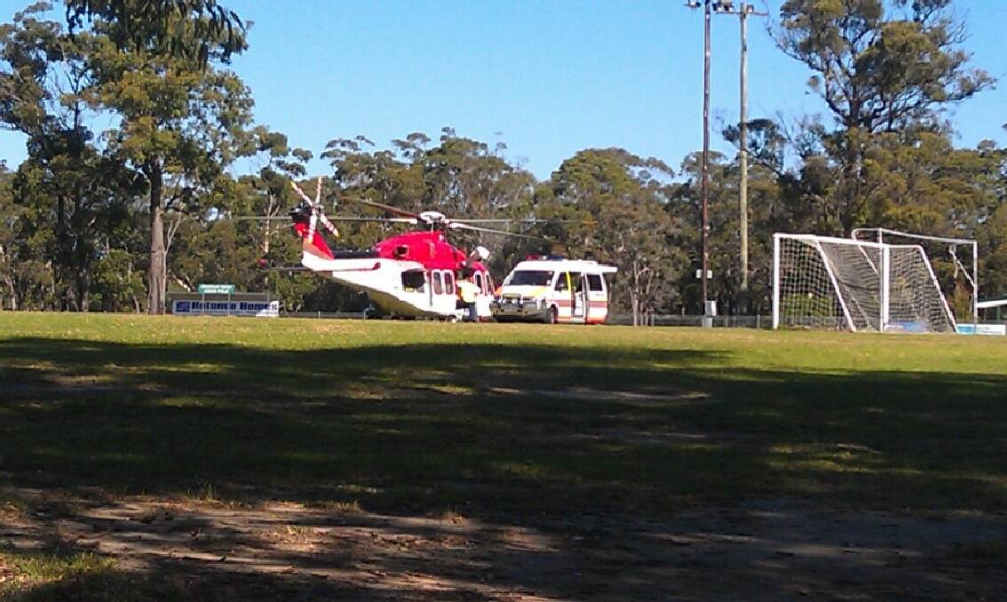 Ambulance paramedics airlifted a Vincentia man to Sydney after he was hit by a car this morning.
