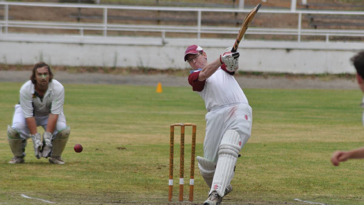 HALF TON: North-Nowra-Cambewarra’s Chris Agar on his way to 50 runs in his team’s loss to Nowra on Saturday at Nowra Showground. Photo: PATRICK FAHY 
