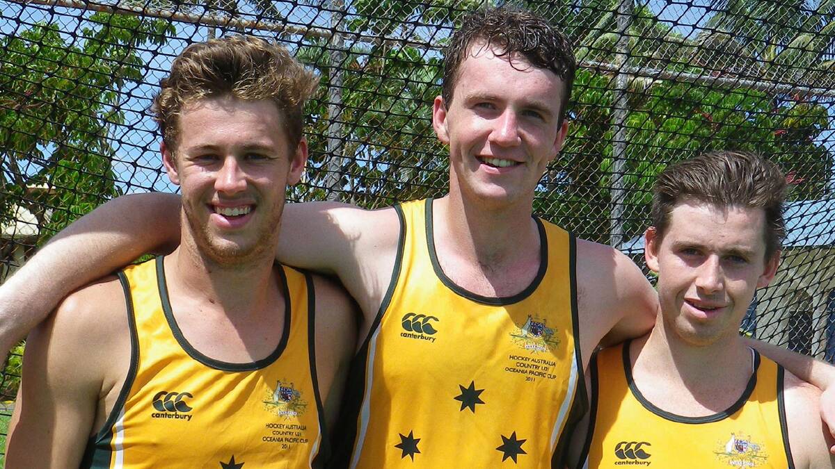 TEAM PLAYERS: Alex Mackay, Dave Reid and Nick Jennings don the green and gold for the Australian Country under 21s men’s team, which took on Fiji in December.