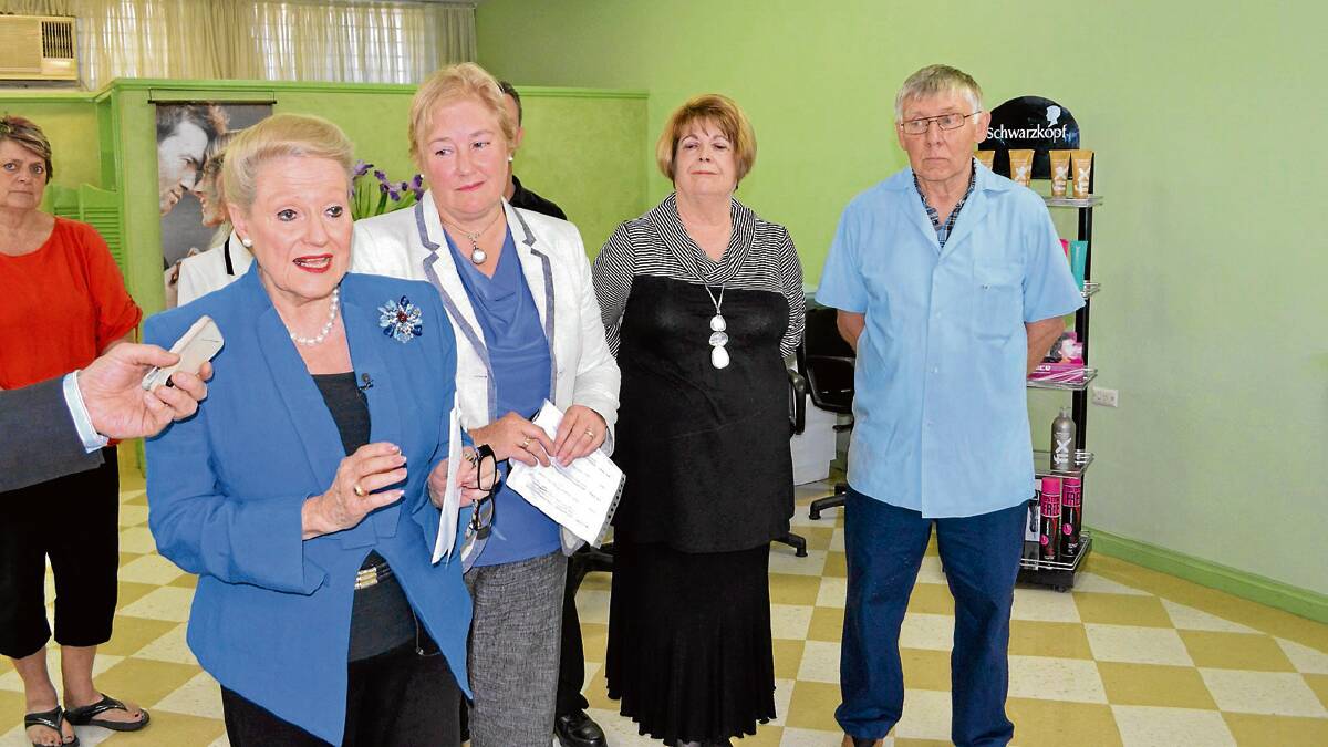 CAMERA ACTION: Shadow minister for seniors Bronwyn Bishop announces funding for CCTV systems with Liberal candidate Ann Sudmalis, Robyn Chadel from Robyn’s Hair Salon and Les Beresford from the East Nowra Butchery. 