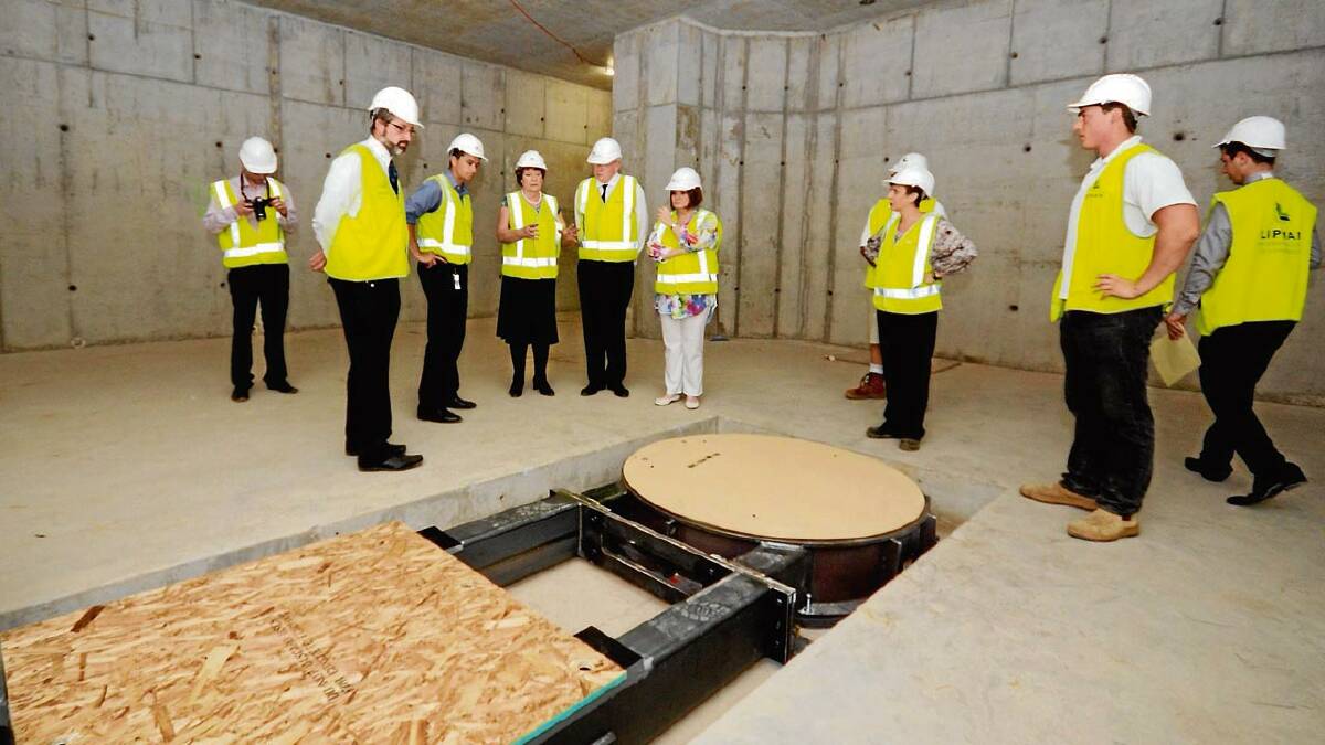 HEALTH BOOST: Health Minister Jillian Skinner with MPs Shelley Hancock and Gareth Ward among the building contractors and health officials who yesterday inspected the linear accelerator bunker at the cancer care centre.