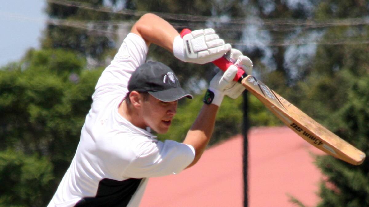 BIG HITTER: Nowra’s Scott Fagerland smashes his way out of the nervous 90s and to 158 runs in his team’s win over Shoalhaven Ex-Servicemen’s last weekend.  	Photo: CATHY RUSSELL