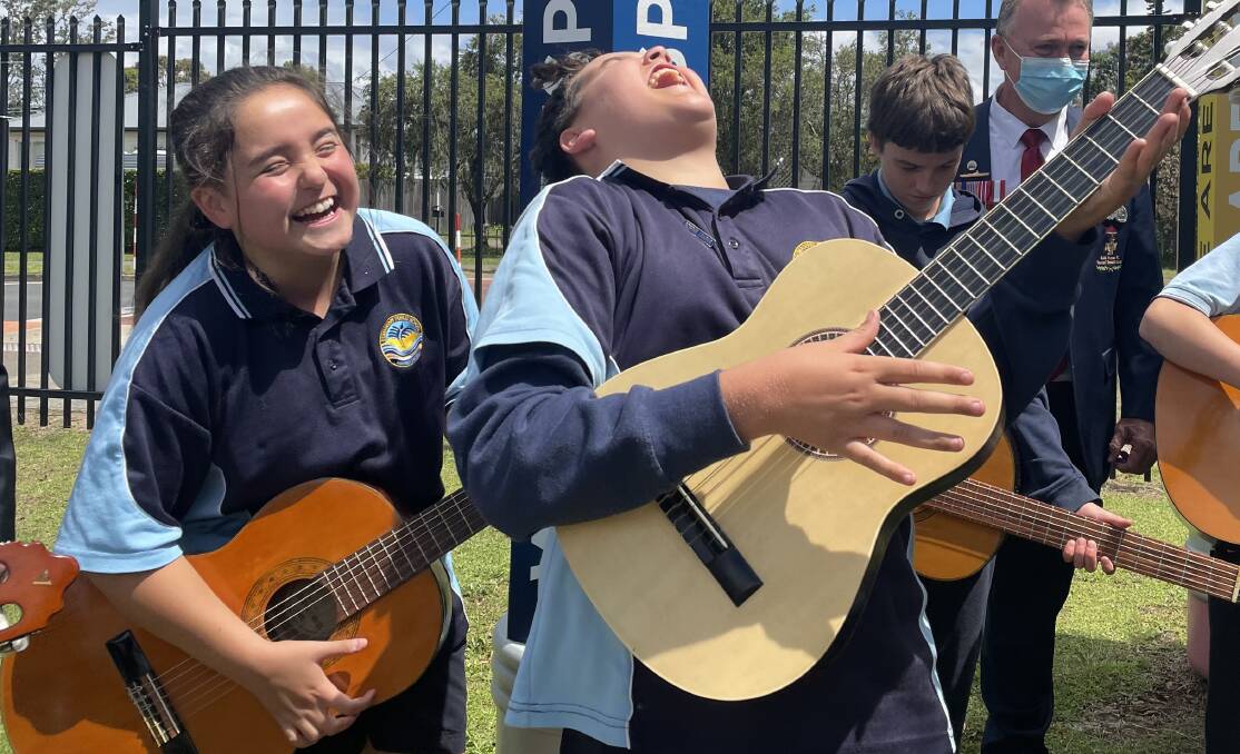 ALL SMILES: Bomaderry students rocking out with their brand new instruments. Image: Grace Crivellaro.