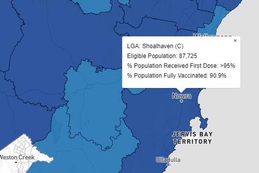 HIGH RATES: The Shoalhaven's vaccination rates, last updated October 31. Image: NSW Health website.