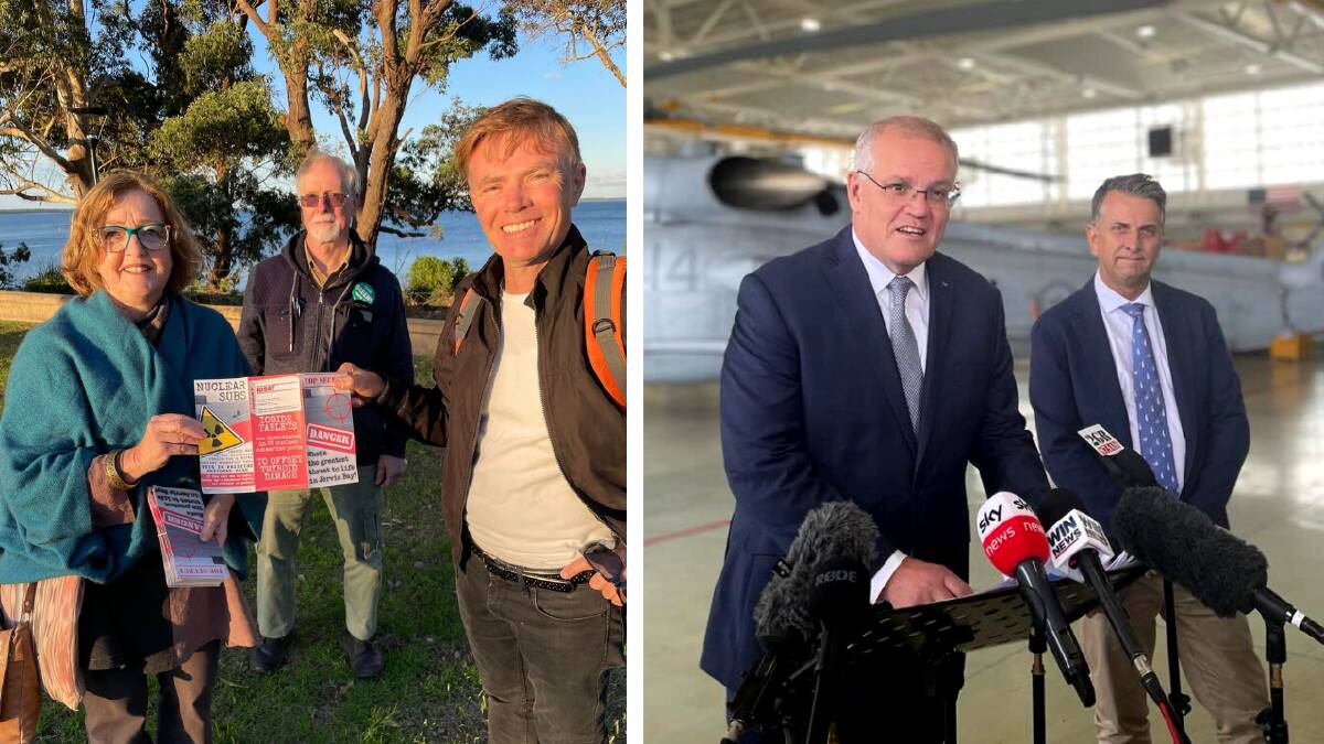SUBS BASE: Greens' Gilmore candidate Carmel McCallum believes the Coalition could still choose Jervis Bay as a nuclear submarine base - even after Prime Minister Scott Morrison ruled it out during a visit to the electorate on Monday. Pictures: (left) supplied; (right) Grace Crivellaro.