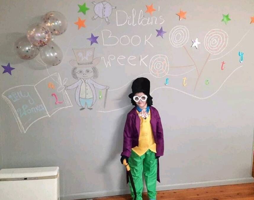 BOOK WEEK FROM HOME: Bomaderry Public School student Dillan Brisbane, 6, dressed as Willy Wonka for Book Week 2021. His mother Kitjita Brisbane said she tried to make it "a little bit special" in lockdown. Image: supplied.