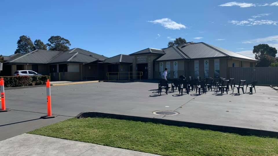 PREPARED AND DISTANCED: The carpark of the Worrigee Medical Centre was closed over the weekend to ensure social distancing as over 1,000 locals came forward to receive a dose of Pfizer. Image: supplied.