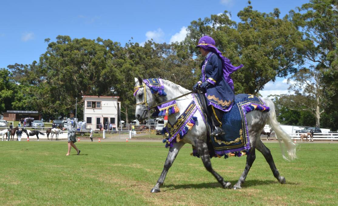 COSTUMES GALORE: Michelle Jarrett and her Arabian horse Malaquii J-S took out a blue ribbon for the native costume class at the Nowra Show 2022. Image: Grace Crivellaro.