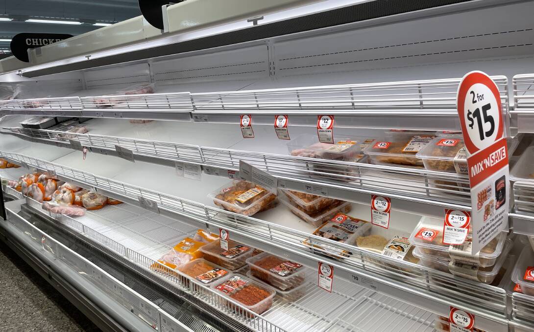 SUPPLY: Gaps in meat shelves were spotted at Coles Nowra on Friday. Image: Kathy Sharpe.